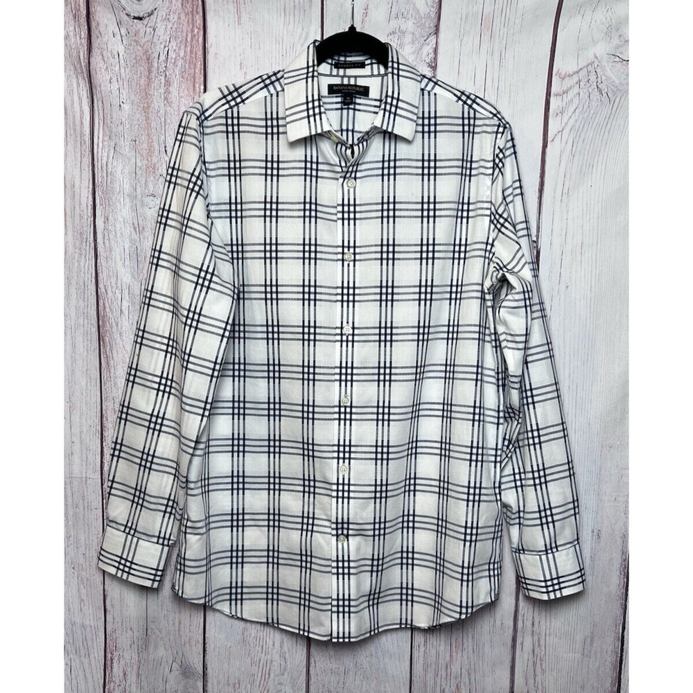 Banana Republic Non Iron Camden Fit Button Up Shirt Men's M Black White Stripe